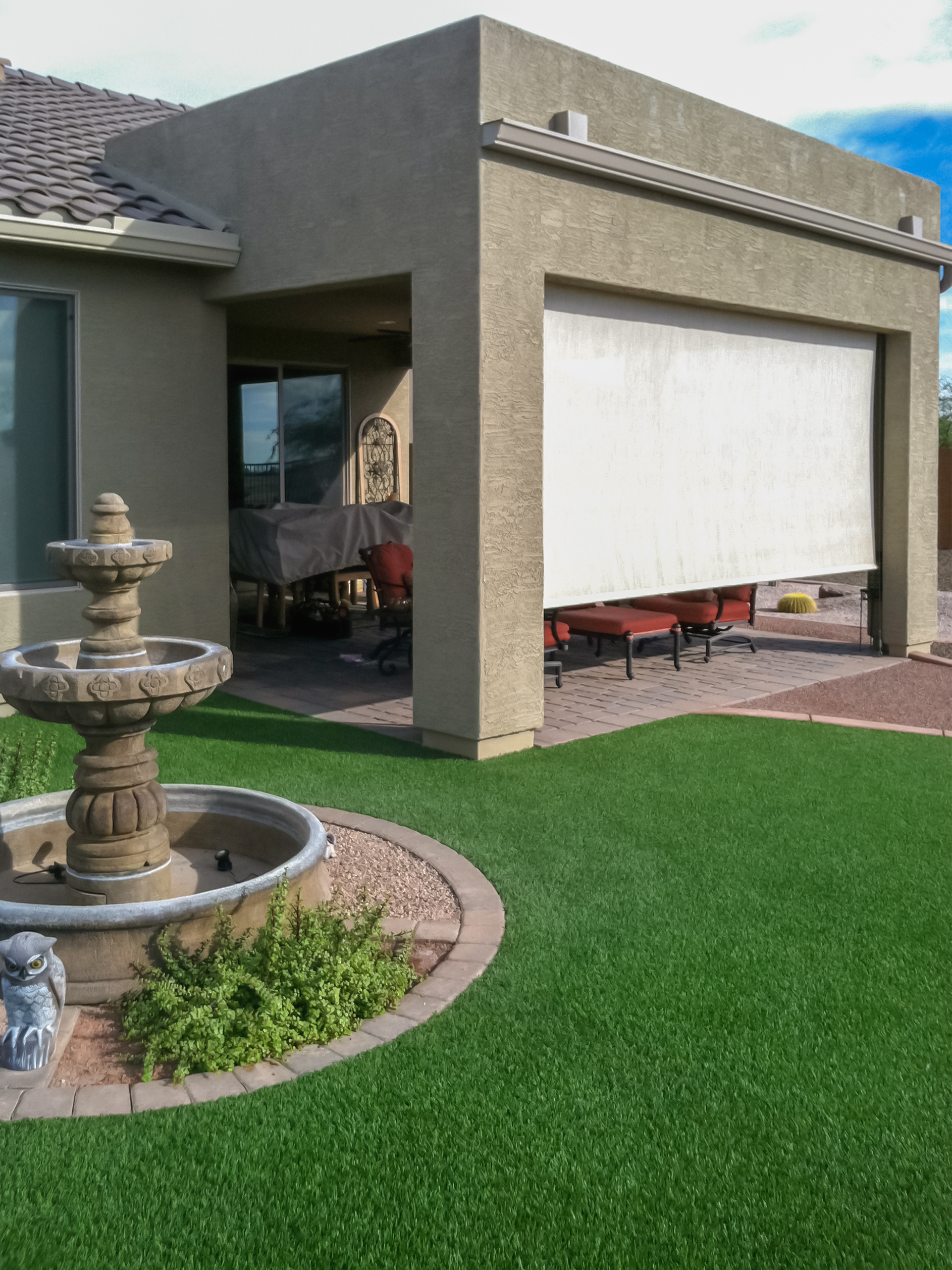 White Cable Guided Patio Shade — Queen Creek, AZ