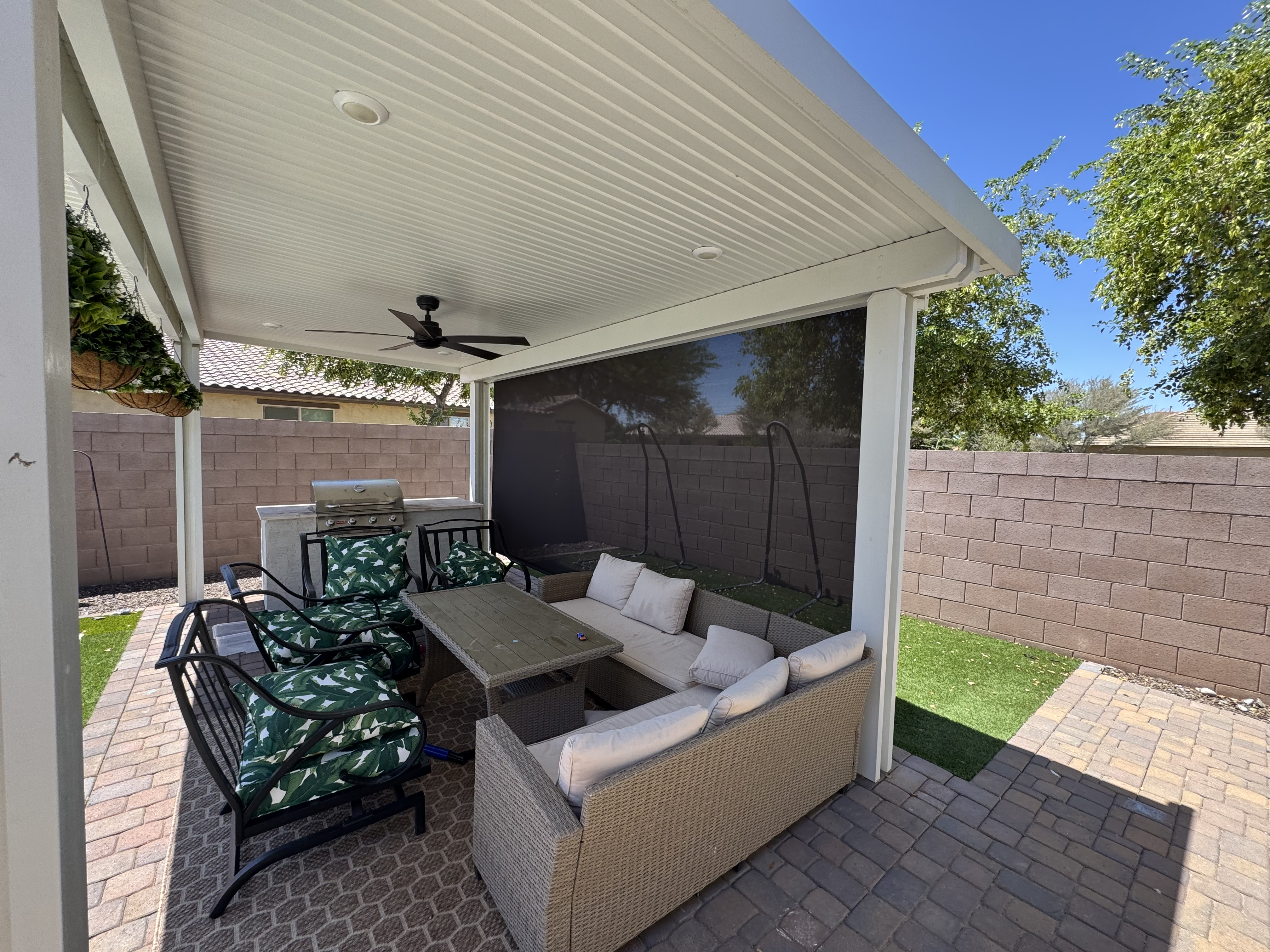 White Pergola with Black Drop Shade — Queen Creek, AZ