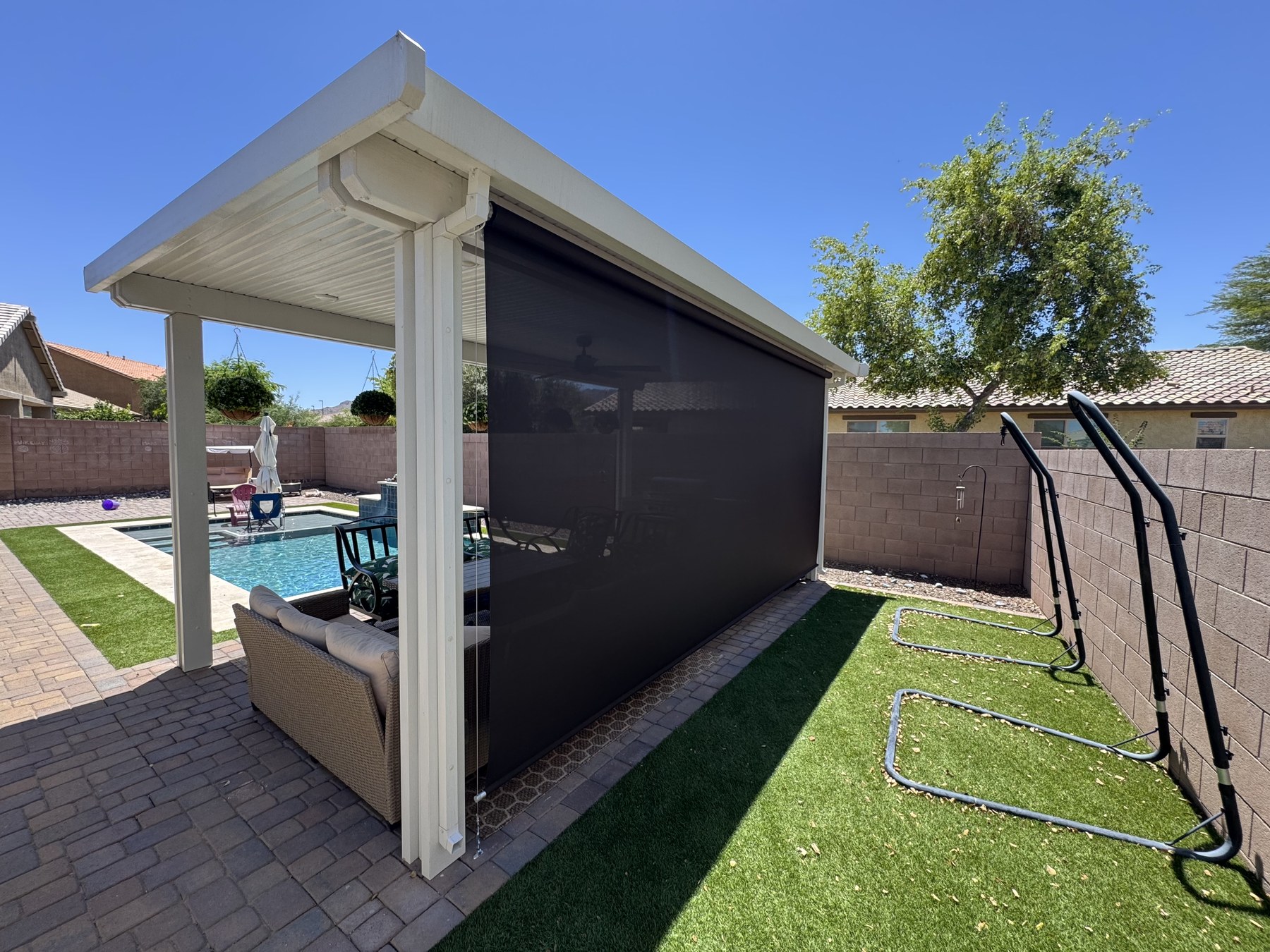 White Pergola with Black Drop Shade — Queen Creek, AZ