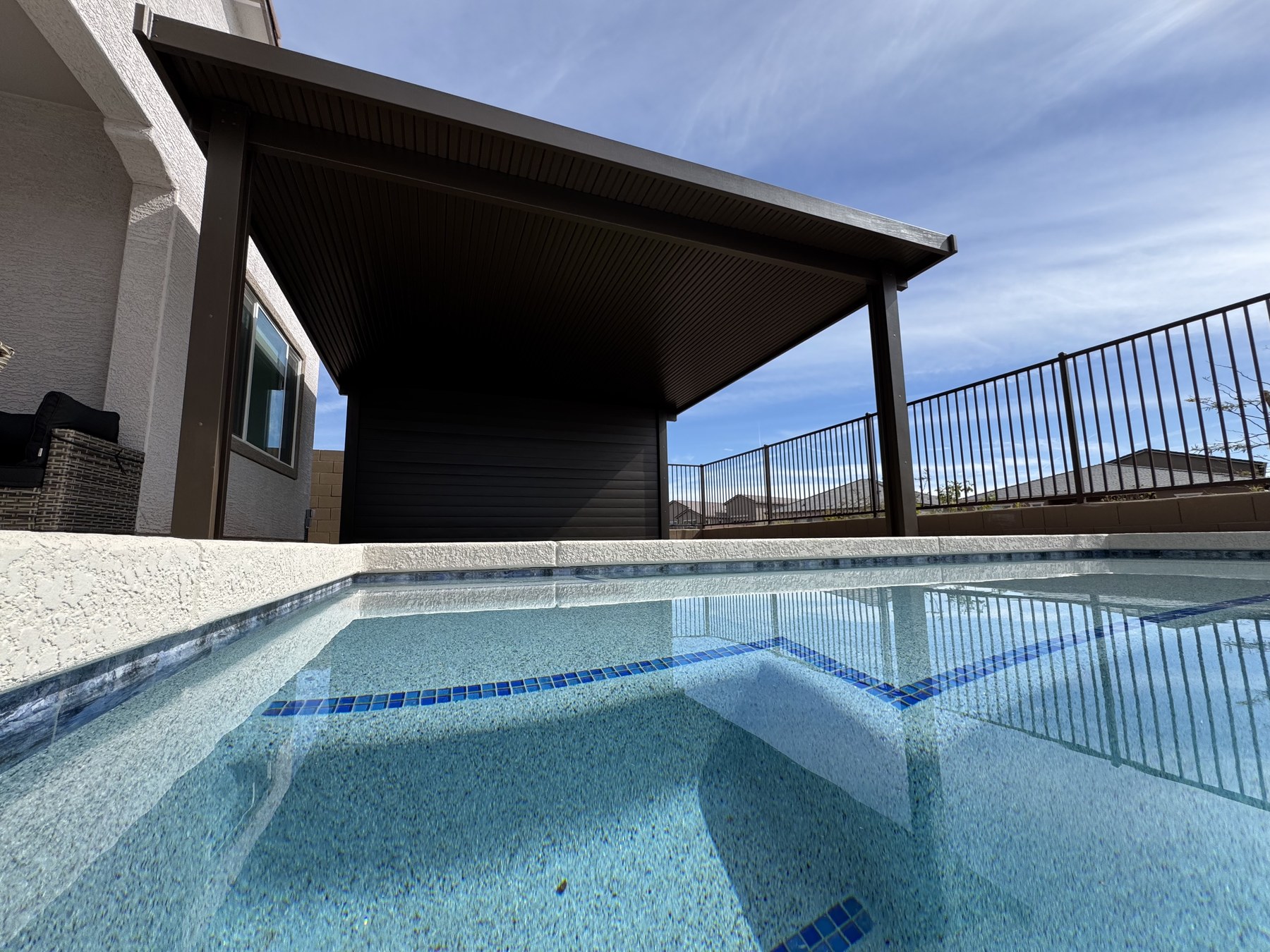 Bronze Pergola with Drop Shades — Queen Creek, AZ